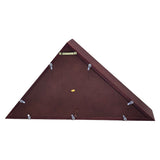 Back side of a wooden triangle-shaped flag display frame with wall hook