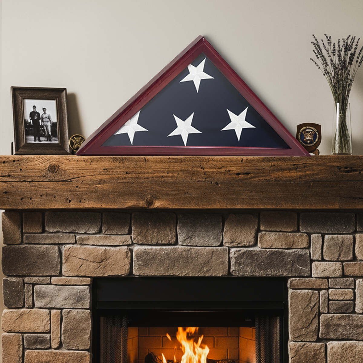 Hard Wood 5ft x 9.5ft Flag Display Case - Dark Cherry Finish