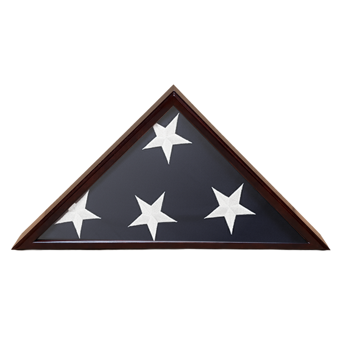 Triangular flag display case with four white stars from the American Flag