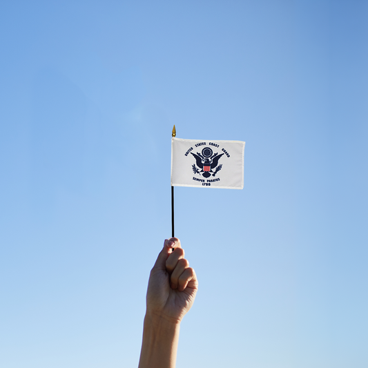 US Coast Guard 4 x 6 inch Nylon Stick Flag Mounted on 10" Staff - Minimum of 12