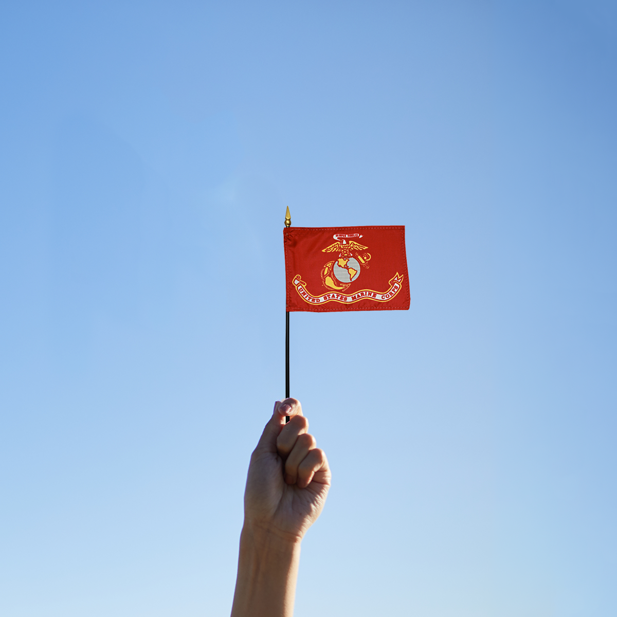 US Marine Corps 4 x 6 inch Nylon Stick Flag Mounted on 10" Staff - Minimum of 12