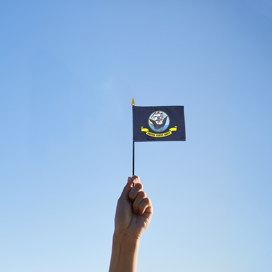 US Navy 4 x 6 inch Nylon Stick Flag Mounted on 10" Staff - Minimum of 12