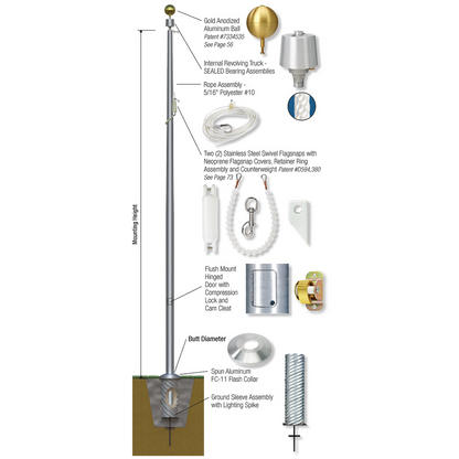 Detailed diagram of a flagpole assembly with labeled parts on a white background