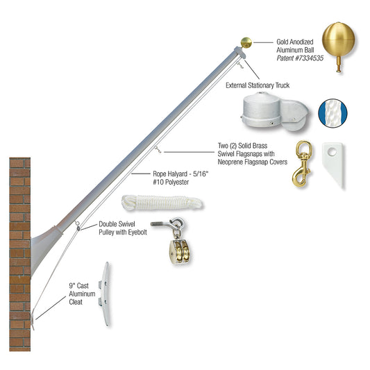 10ft Outrigger Wall Mount Series Commercial Flagpole - 60° Angle - .125in Wall Thickness - 4in Butt Diameter
