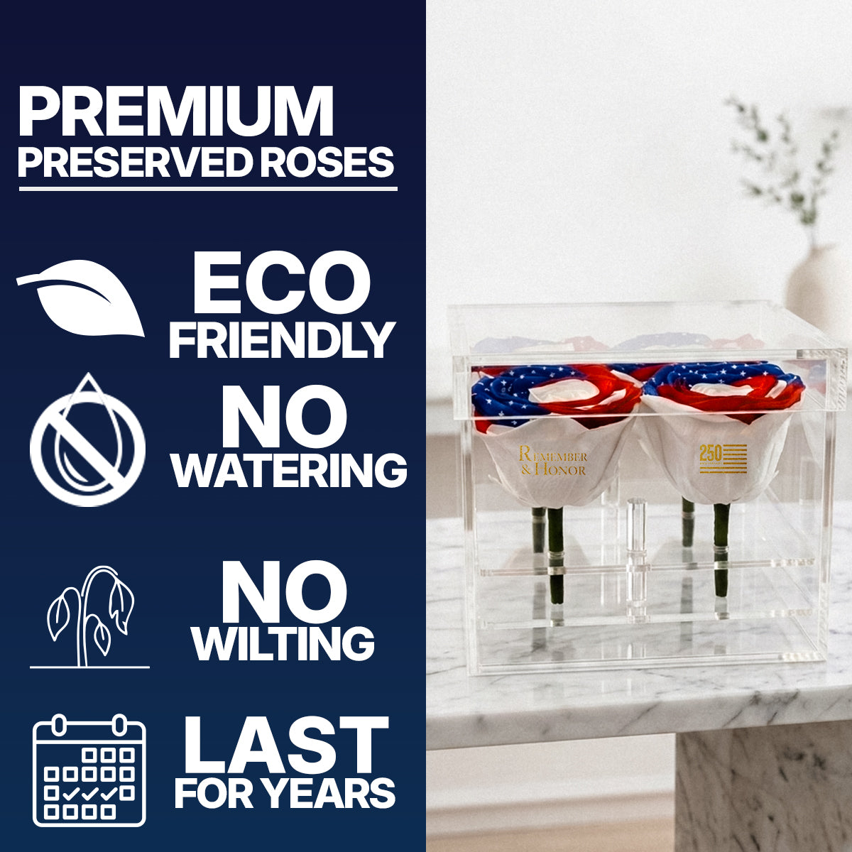 America 250 Remember & Honor Forever Rose Bouquet – 100% Real
