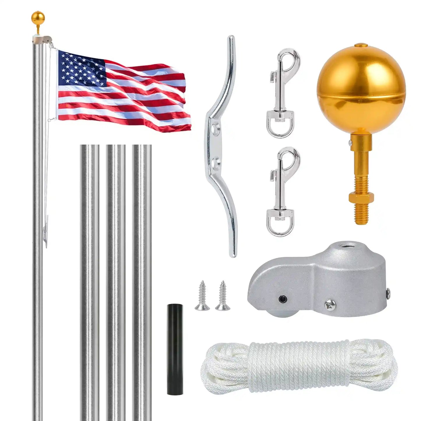 Super Tough 20ft Aluminum Sectional Heavy Duty Residential Flagpole - Satin Finish