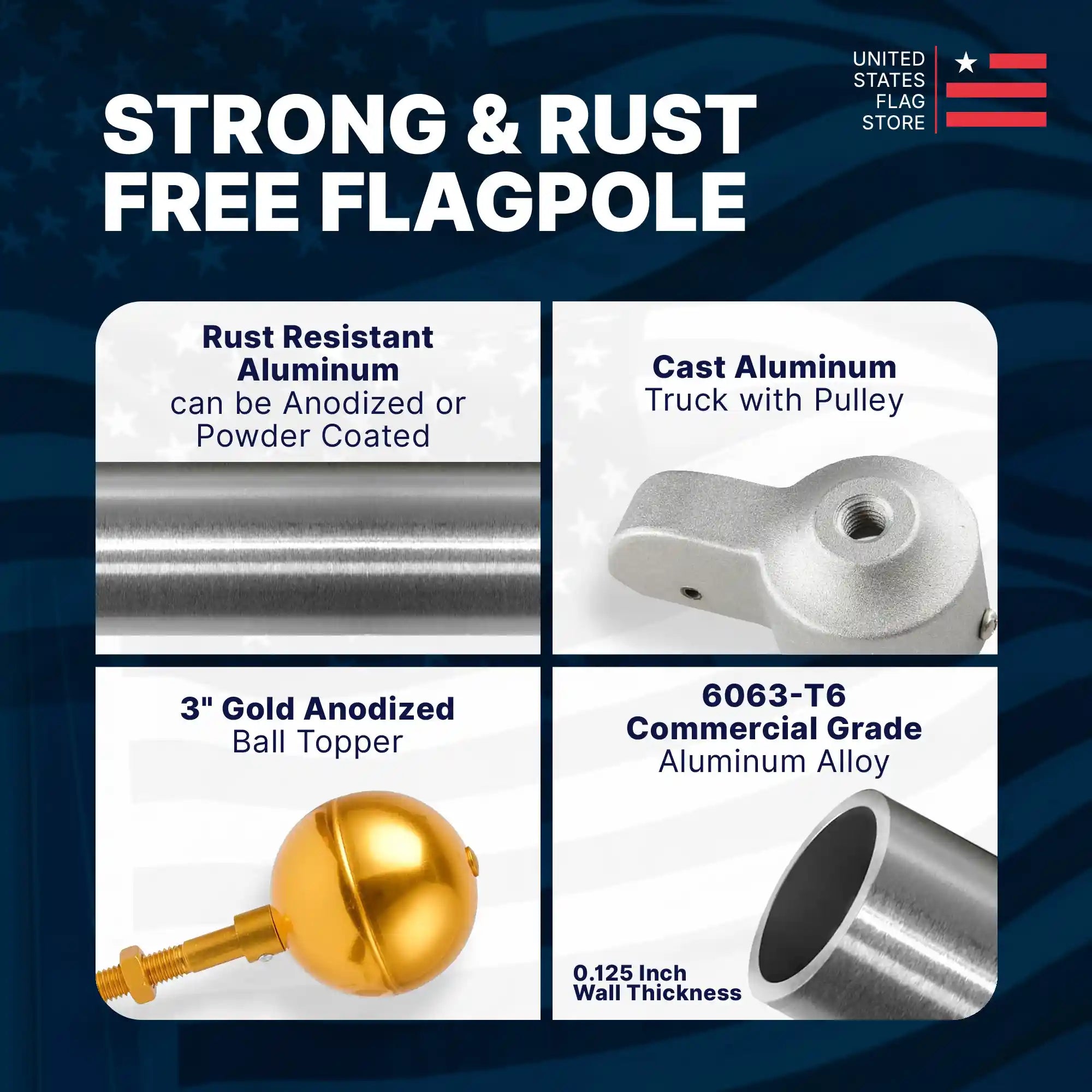 Super Tough 20ft Aluminum Sectional Heavy Duty Residential Flagpole - Satin Finish