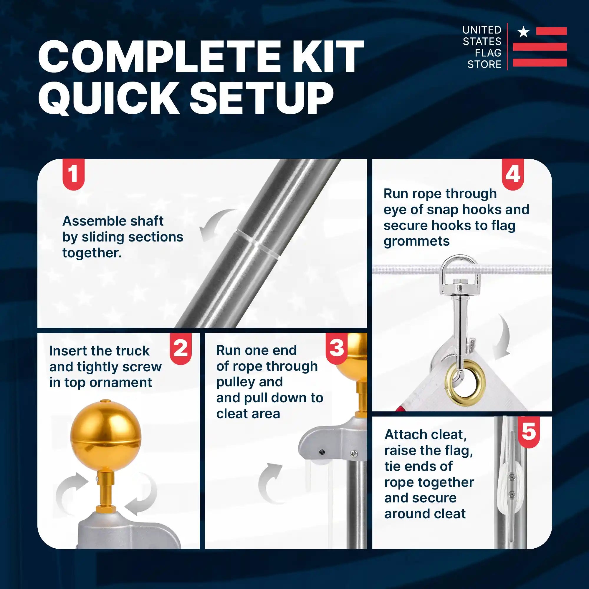 Super Tough 20ft Aluminum Sectional Heavy Duty Residential Flagpole - Satin Finish