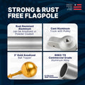 Super Tough 25ft 4 Sections 0.125 Wall Thickness Heavy Duty Residential Flagpole - Clear
