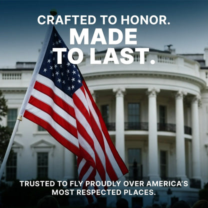 American flag in front of the White House with text about quality and trustworthiness.