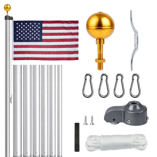 Super Tough Bundle - 25ft Heavy Duty Silver Anodized Aluminum Flagpole And 4x6ft Knitted Polyester American Flag