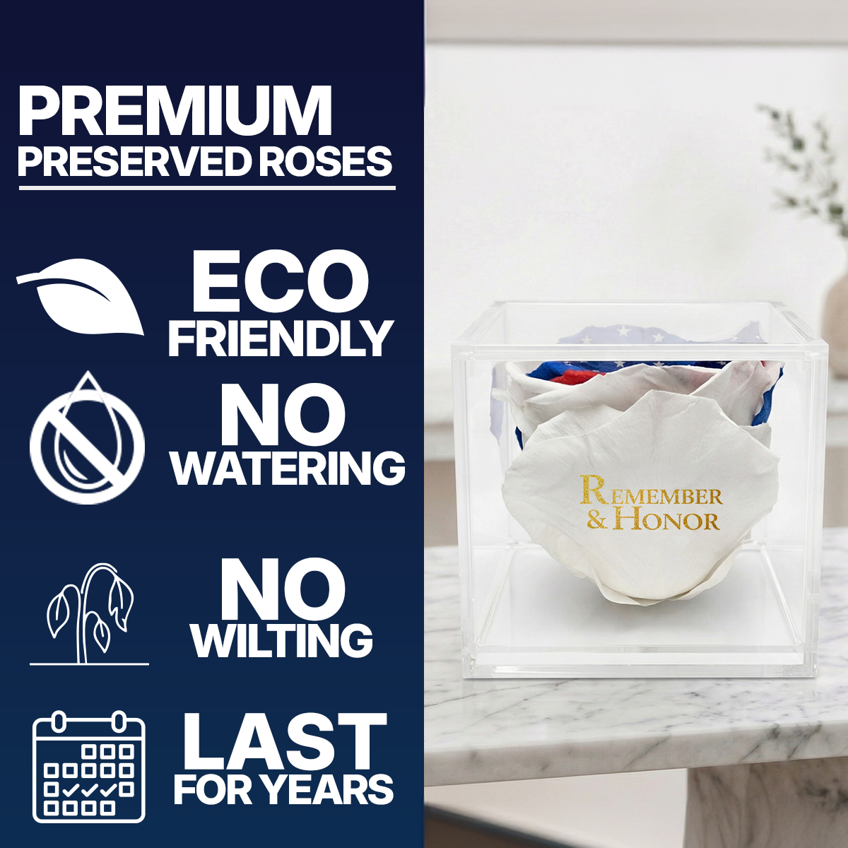 Americana Remember & Honor Forever Stemless Rose – 100% Real