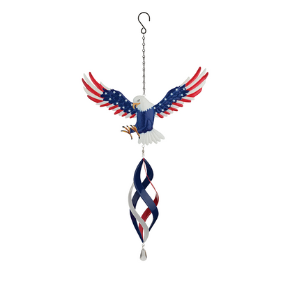 Decorative wind chime shaped like an eagle with American flag colors on a white background