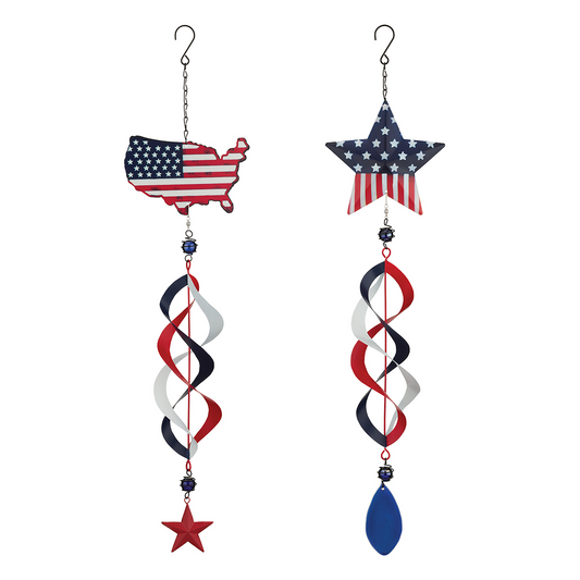 Patriotic Hanging Wind Spinners, Set of 2 - Outdoor Garden