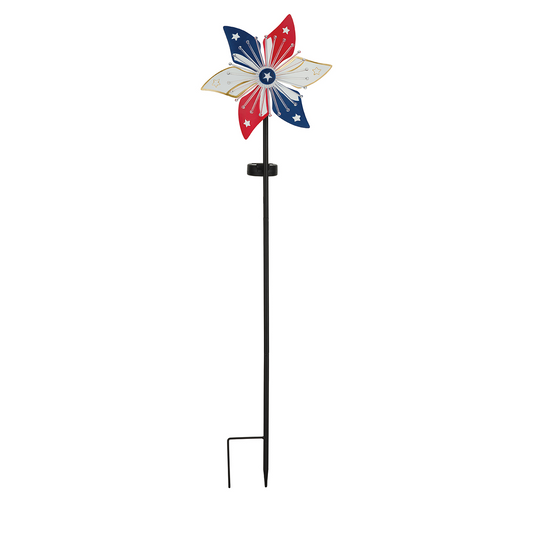Patriotic Flower Spinner Solar Stake for Outdoor Garden