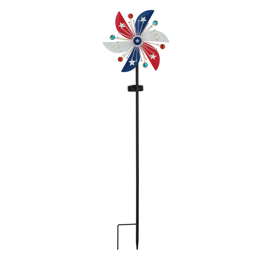 Patriotic Pinwheel Spinner Solar Stake for Outdoor Garden
