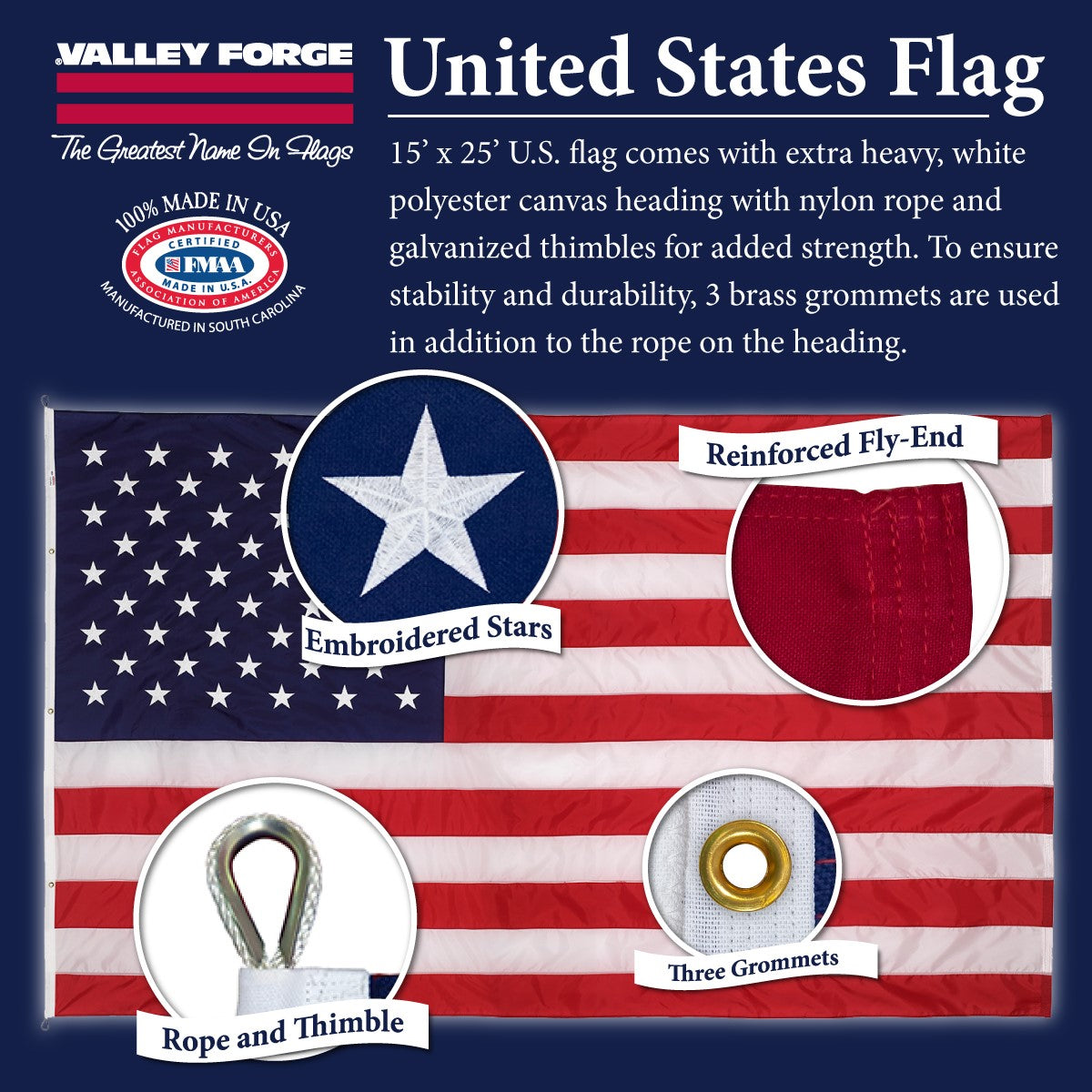 Valley Forge Perma-Nyl 15ft x 25ft Nylon American Flag