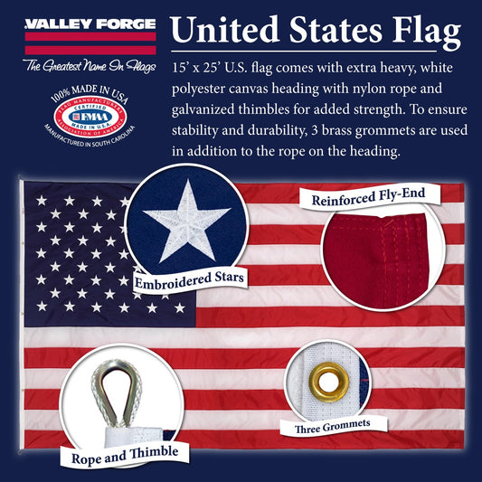 Valley Forge Perma-Nyl 15ft x 25ft Nylon American Flag