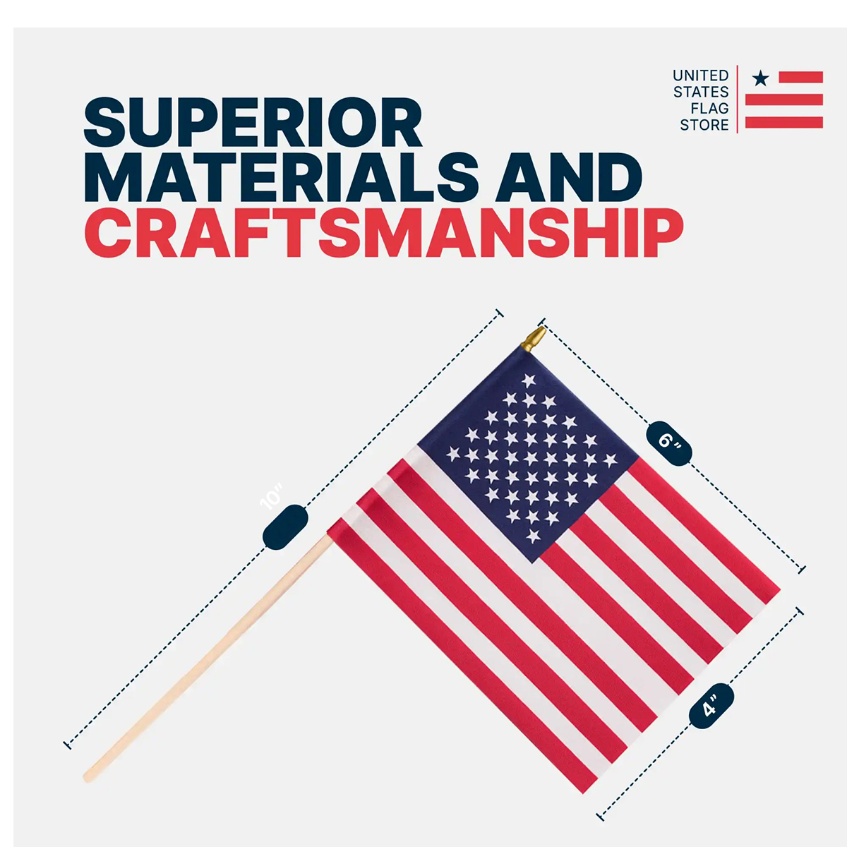 Super Tough 4"x6" Cotton US Stick Flag with Spear Tip - 25 Pack