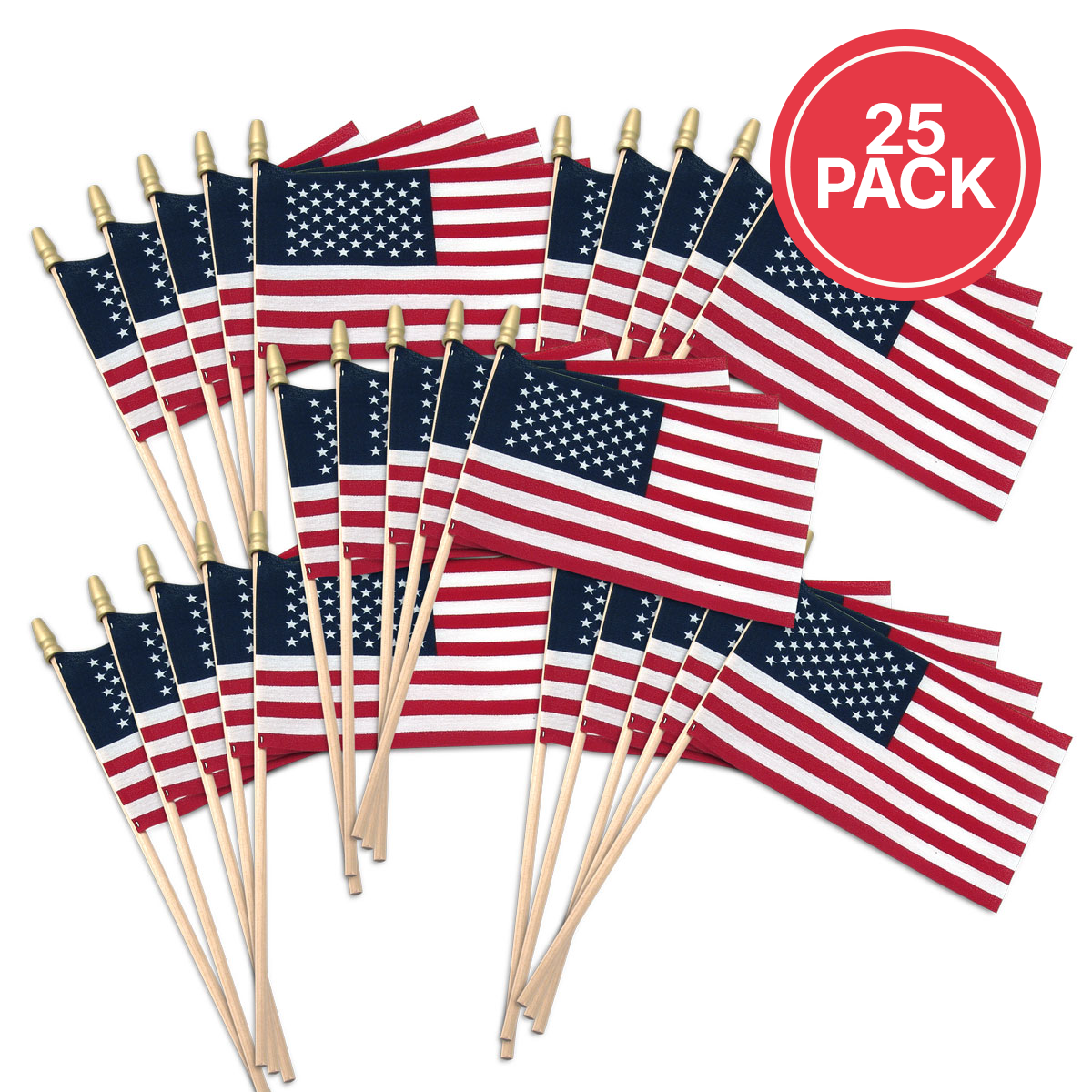Super Tough 4"x6" Cotton US Stick Flag with Spear Tip - 25 Pack