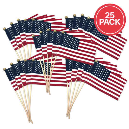 Super Tough 4"x6" Cotton US Stick Flag with Ball Tip - 25 Pack