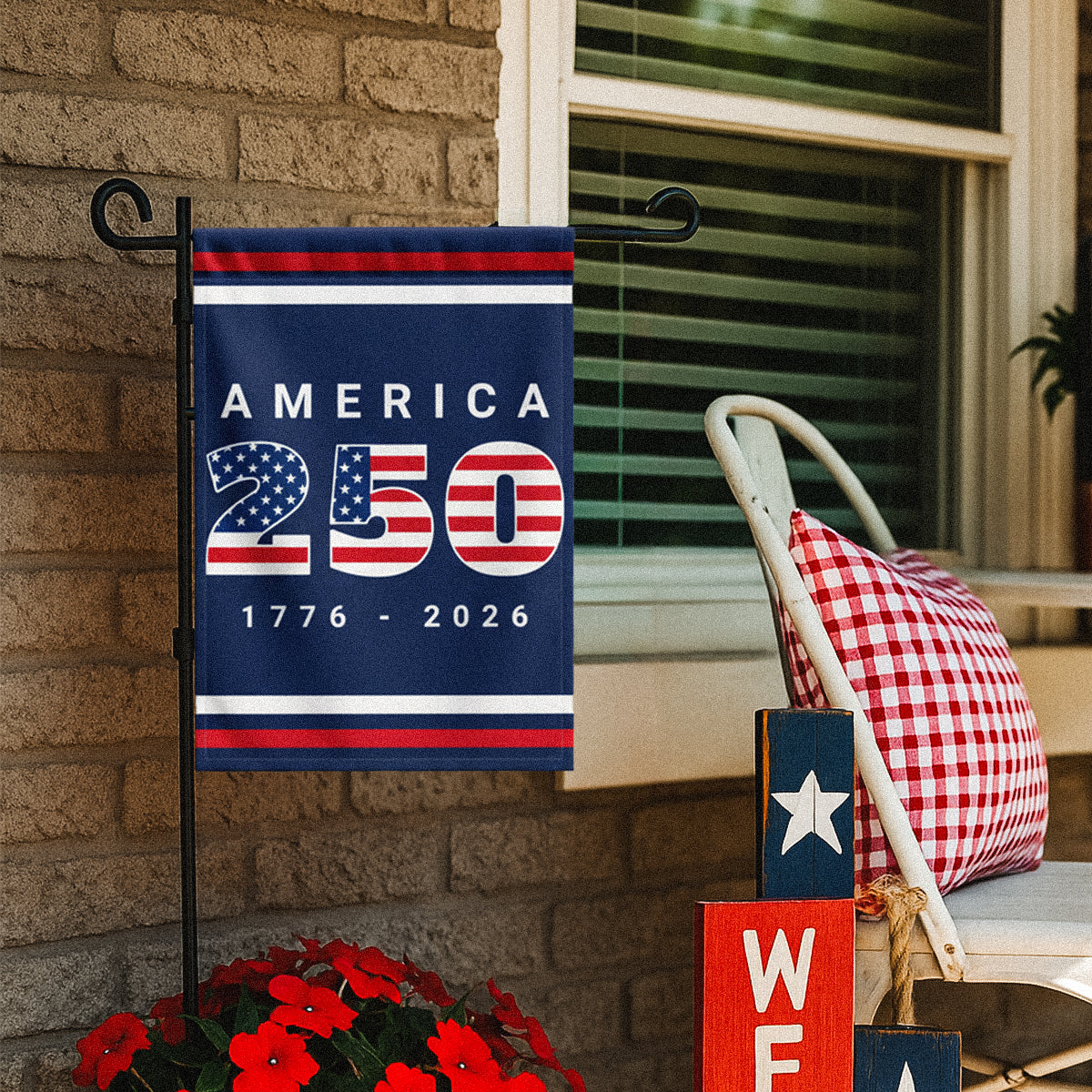 USA 250th Anniversary 12x18" Polyester Garden Flag with Blue Background