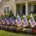 USA 250th Anniversary 12x18" Single-Sided Polyester Stick Flag with Blue Background - 30" Natural Wood Staff - Minimum of 6