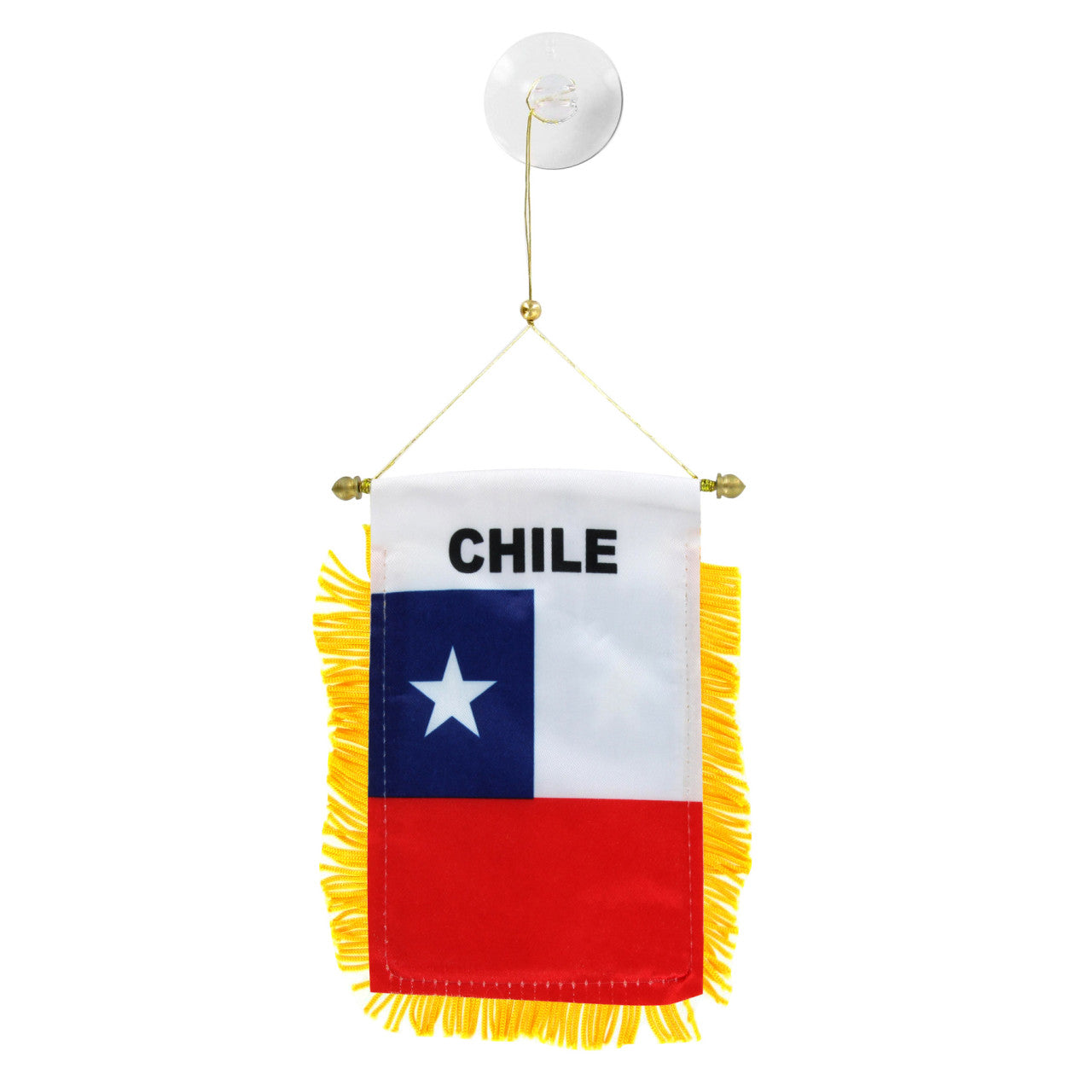 Small flag of Chile with yellow fringe on a white background