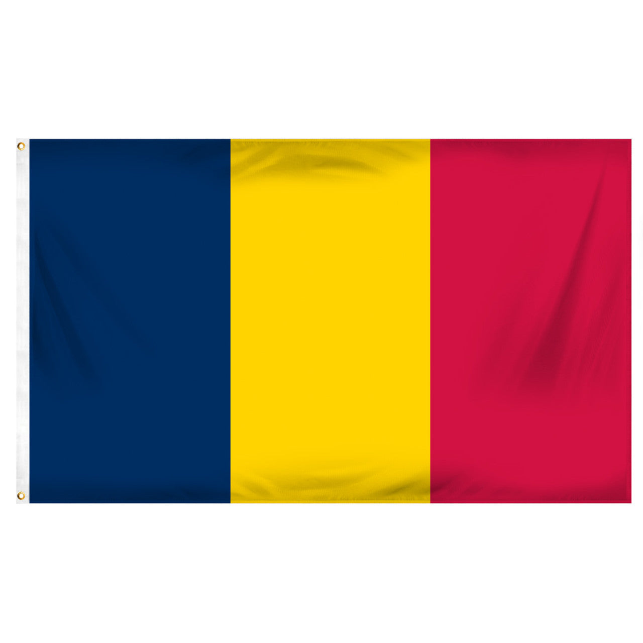 Flag with blue, yellow, and red horizontal stripes on a white background