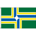 Portland city flag with green, yellow, and blue cross design on a white background