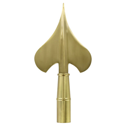 Gold-colored flagpole spearhead on a white background
