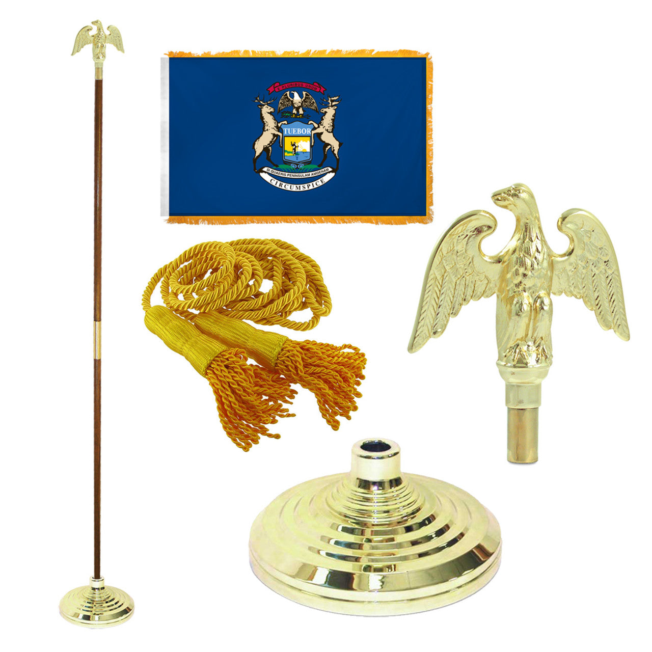 Super Tough Indoor Flagpole Kit with Nylon 3' x 5' Michigan Flag