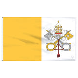 Flag of the Vatican City with a yellow and white background featuring a papal emblem.