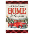 Christmas-themed flag with a red truck and trees, featuring the text 'all hearts come HOME for Christmas'.