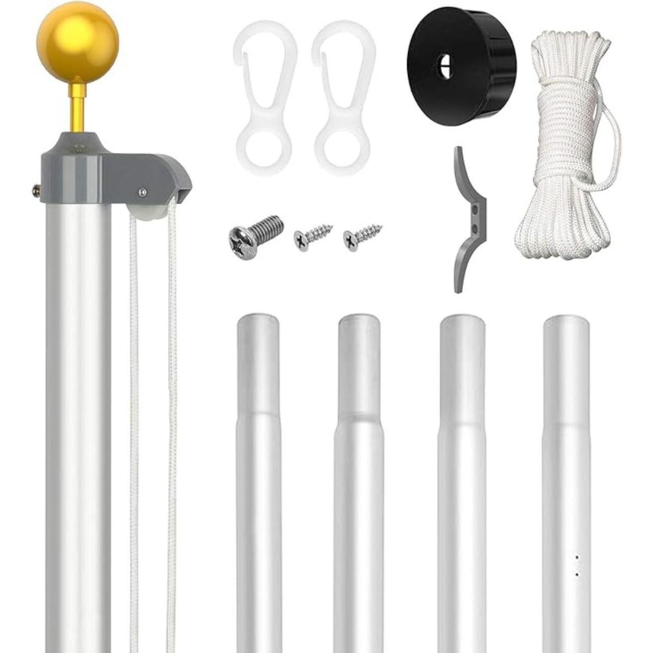 Super Tough 20ft Aluminum Sectional Residential Flagpole Kit - Silver