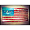 Wooden flag with text and design resembling the Second Amendment on a wooden background
