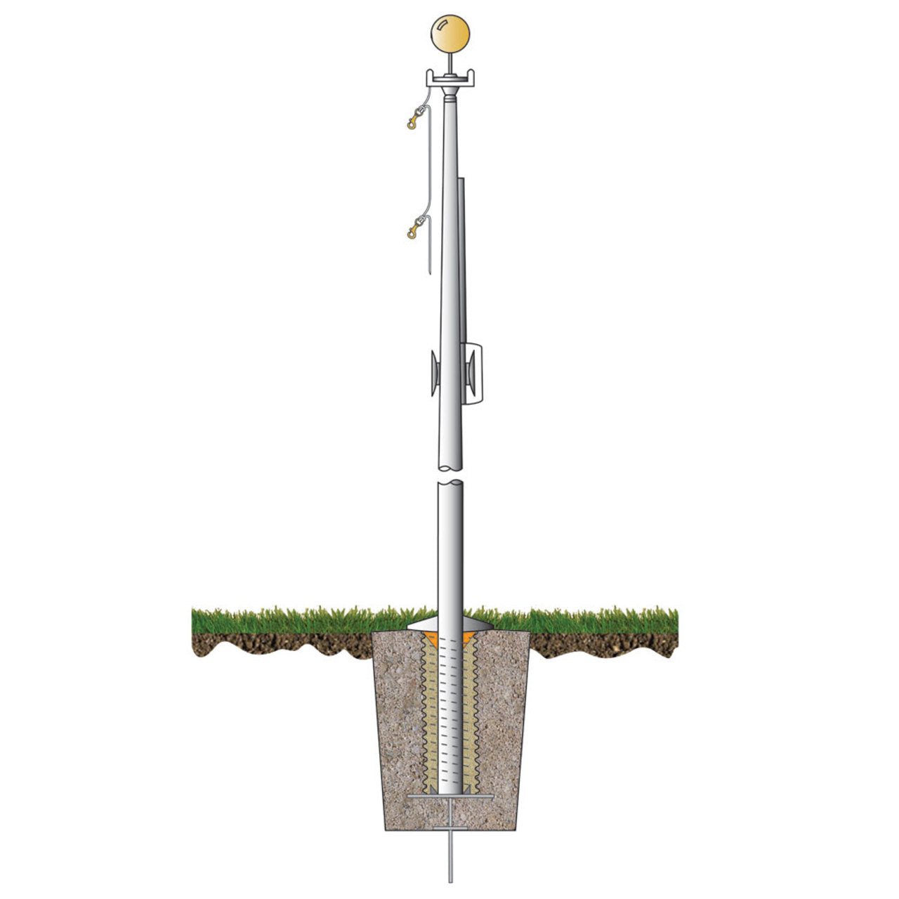 EC20 Architectural Series 20ft Commercial Flagpole - .188in Wall Thickness - 5in Butt Diameter