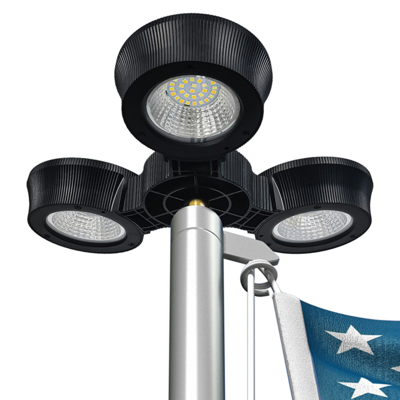 Solar LED Tri-Head Flagtop Pole Light | 32 LEDs – United States Flag Store