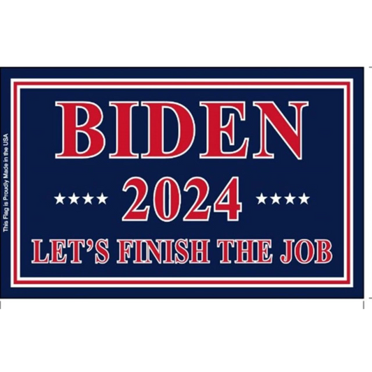Political campaign flag for Biden 2024 with red, white, and blue colors on a navy background.