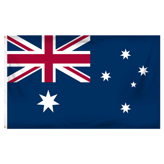 Blue flag of Australia with Union Jack in top left corner and white stars on a white background