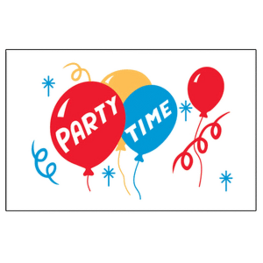 Decorative party flag with balloons and text 'Party Time'