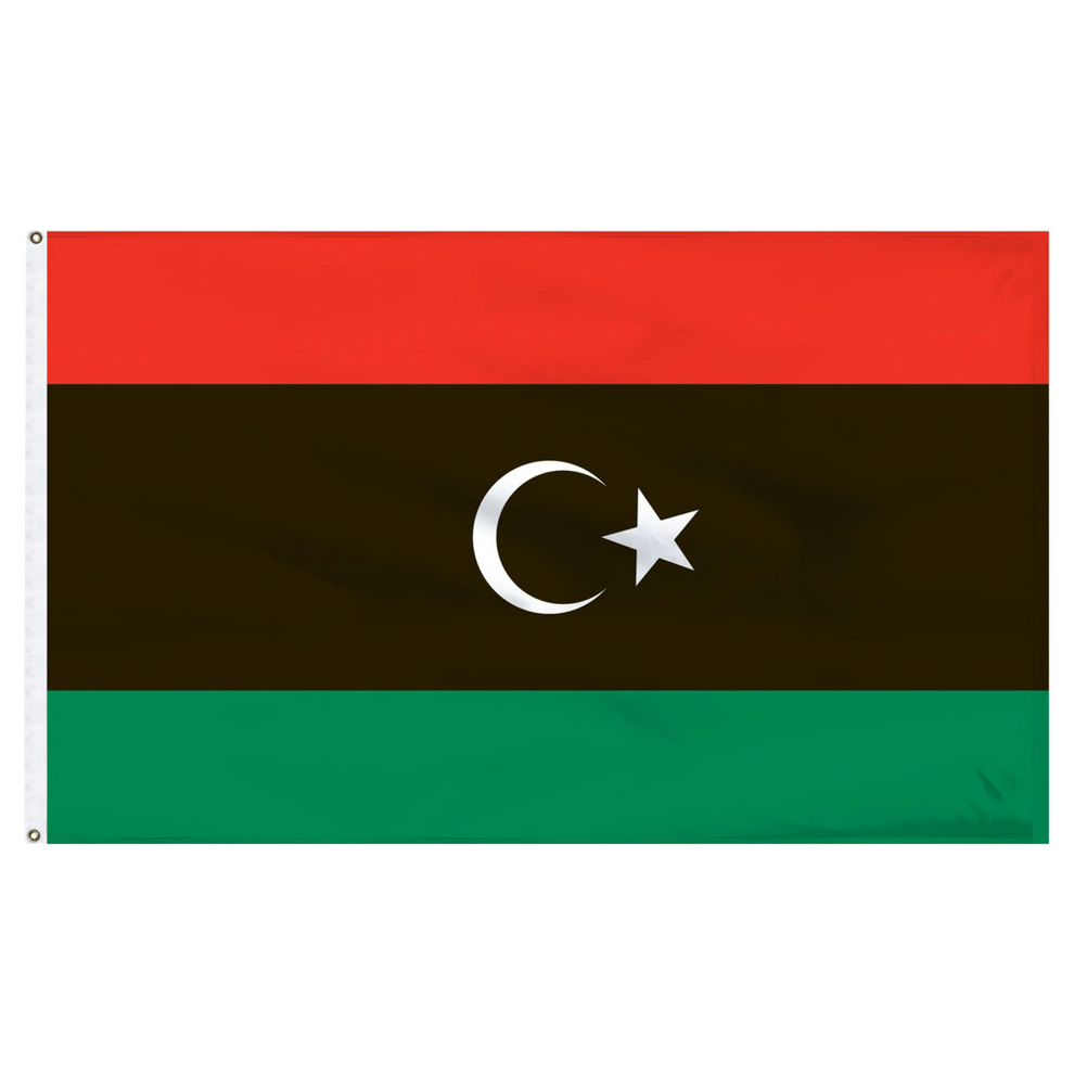 Red, black, and green flag of Libya with a white crescent moon and a star