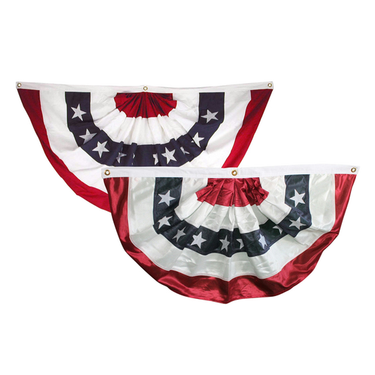 American flag-themed decorative banner with red, white, and blue colors on a white background