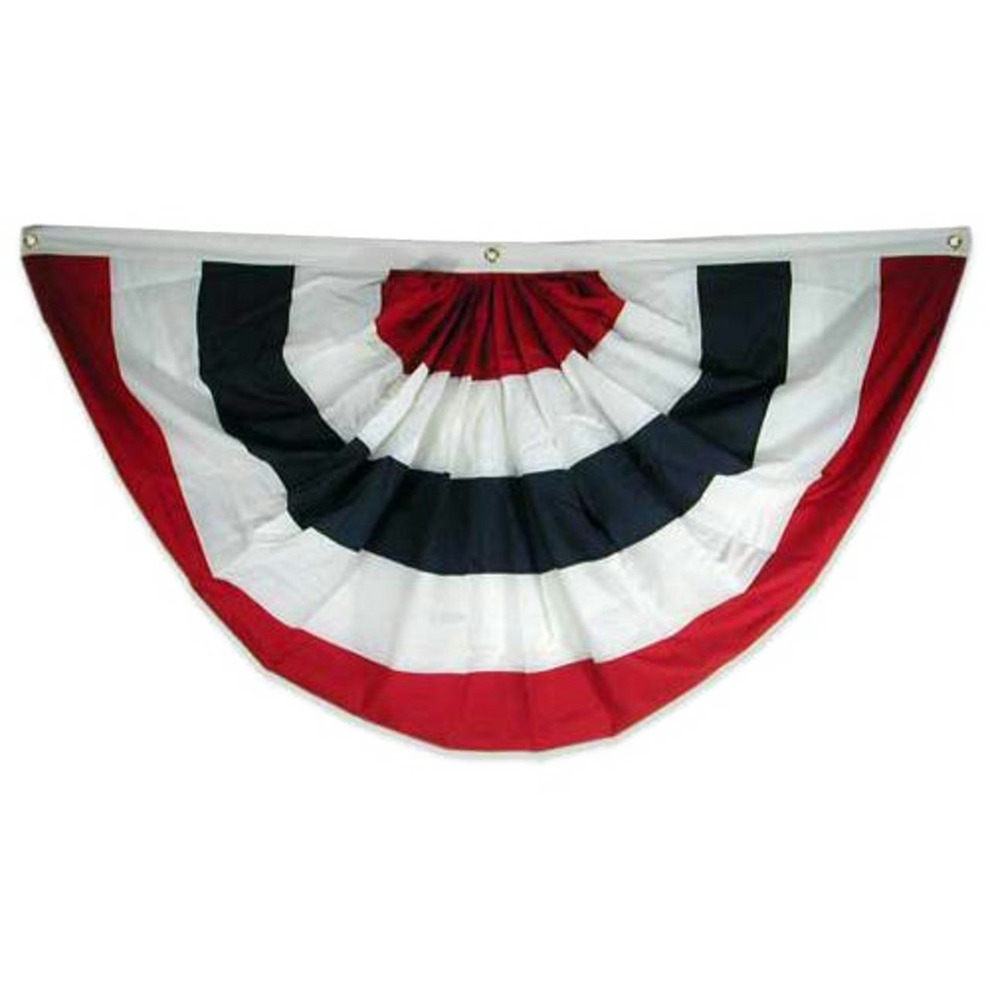 Red, white, and blue fan-shaped flag on a white background