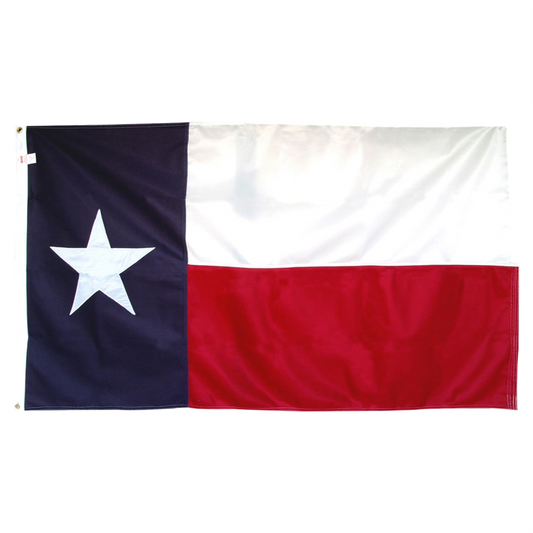 Texas flag with a white star on a blue and red background