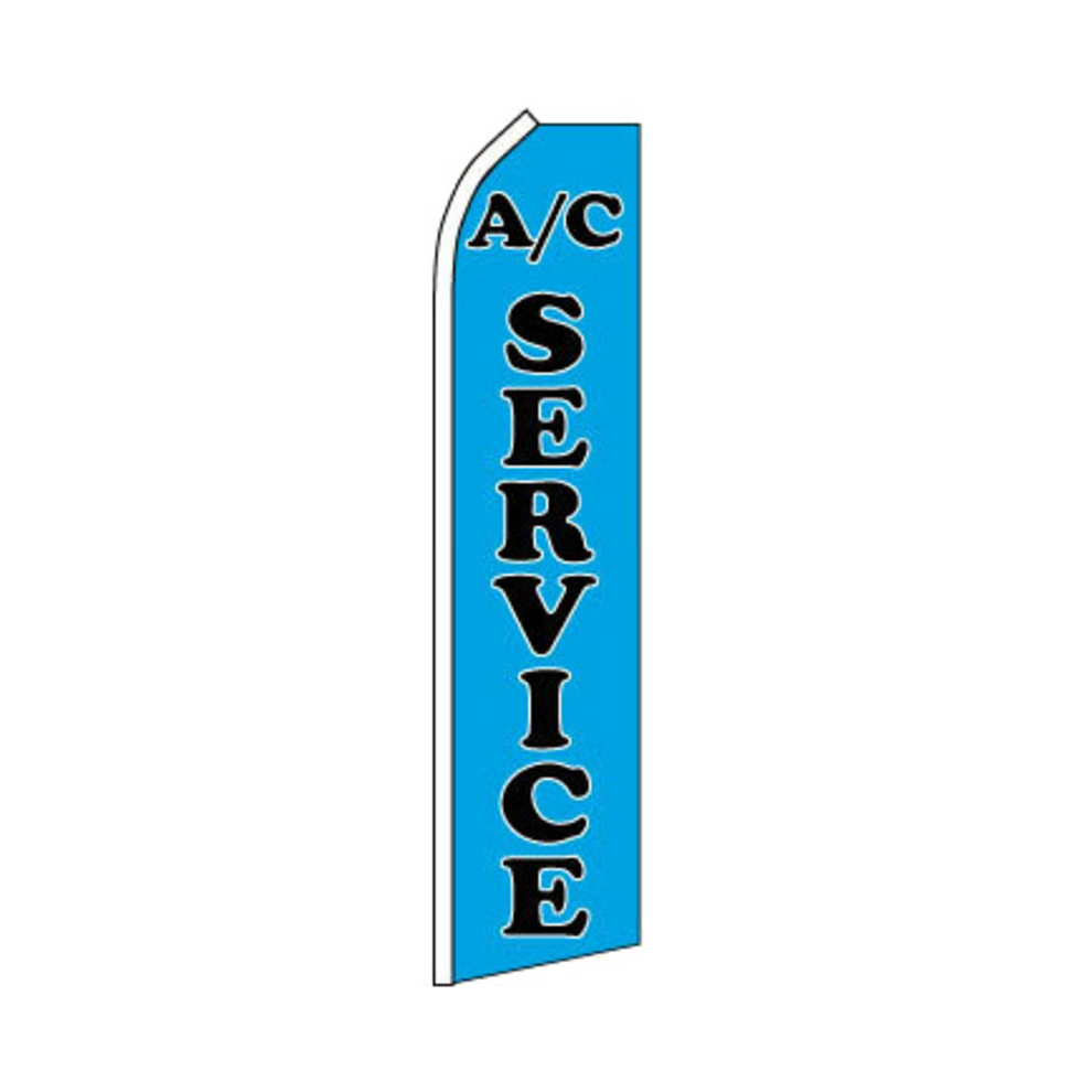 Blue feather flag with 'A/C SERVICE' text on a white background