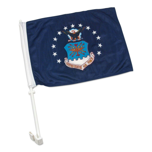 U.S. Air Force flag with a central emblem, 13 white stars, and blue field.