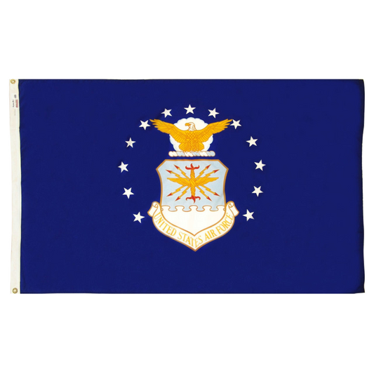 U.S. Airforce flag with an eagle emblem on a blue background