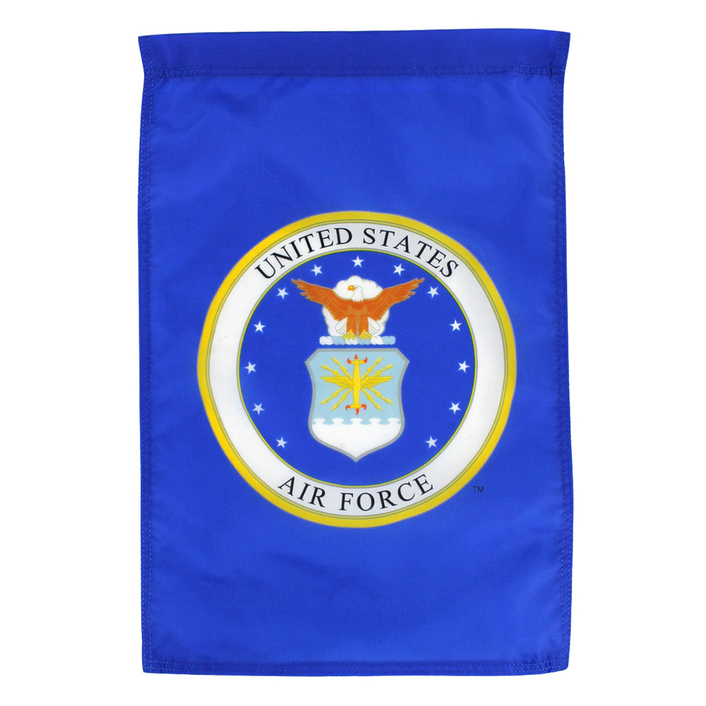 Blue vertical garden flag featuring the official United States Air Force seal.