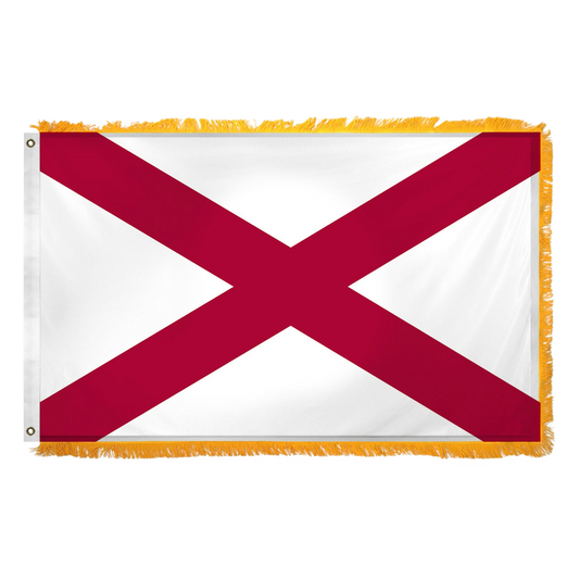 White Alabama state flag with two red diagonal stipes forming an 'X'